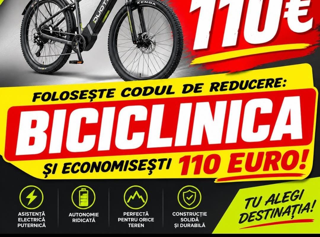 Beneficiezi de 110 EUR discount la orice bicicleta Duotts achizitionata online de pe site-ul companiei.
CLICK PE IMAGINE